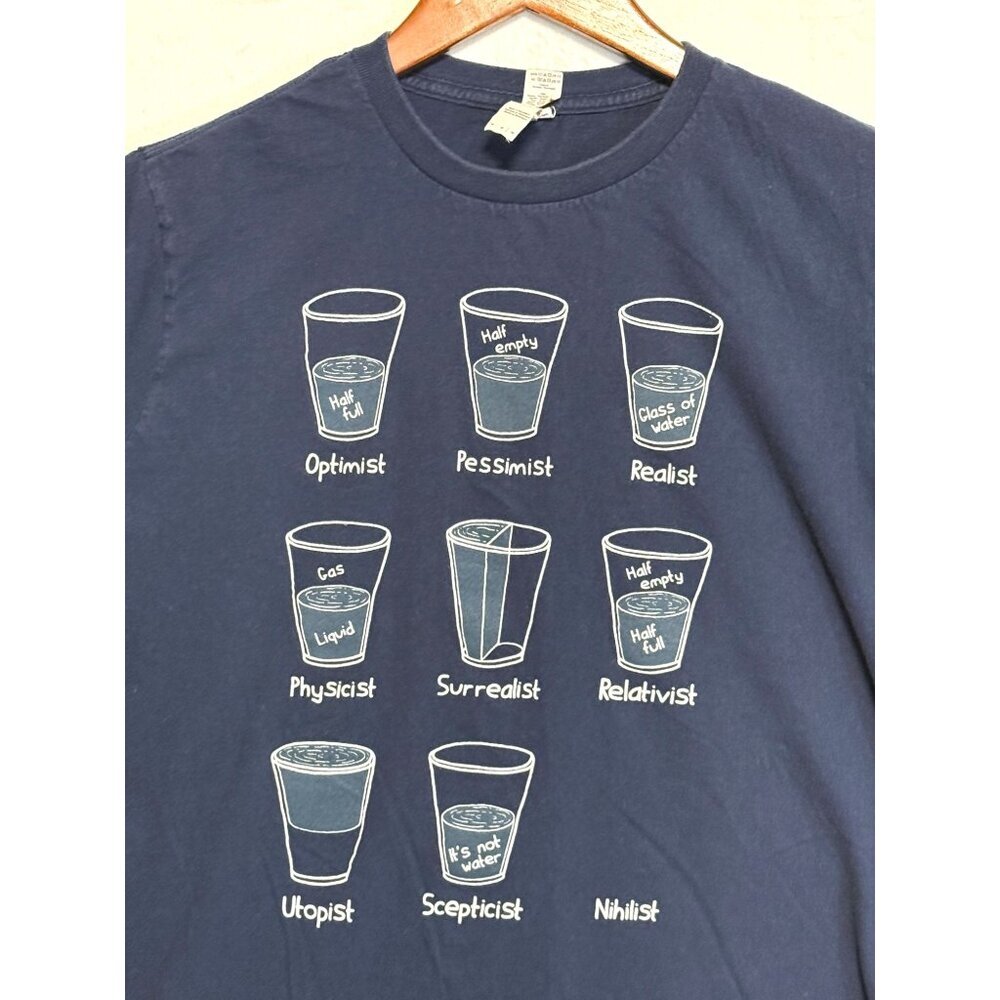 Anvil Navy Blue Graphic T-Shirt Philosophy Glasses Size M Preppy Academia Unise - Picture 3 of 9